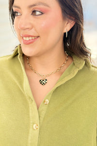 Checkered Heart Toggle Necklace
