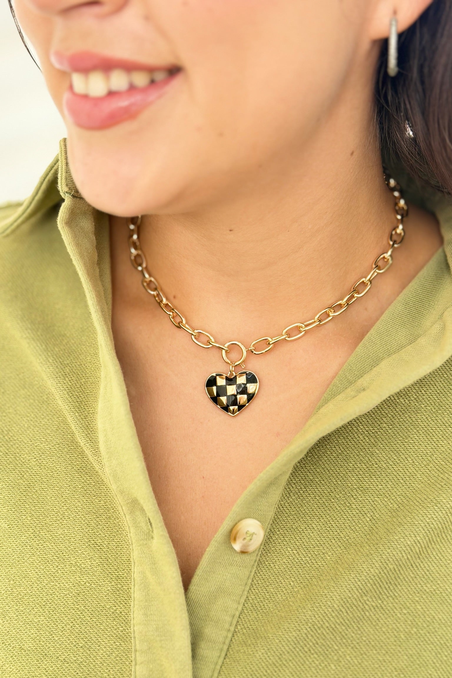 Checkered Heart Toggle Necklace