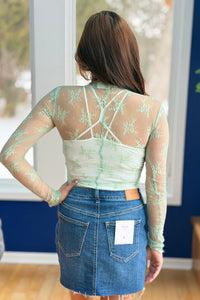 Lace See Through Top - Sage