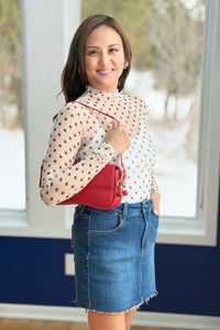 Lace See Through Top - Ivory Polka Dot