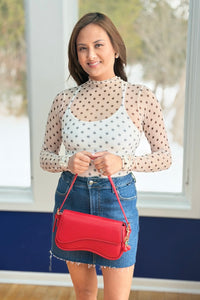 Emilie Shoulder Bag With Cherry Charm - Red