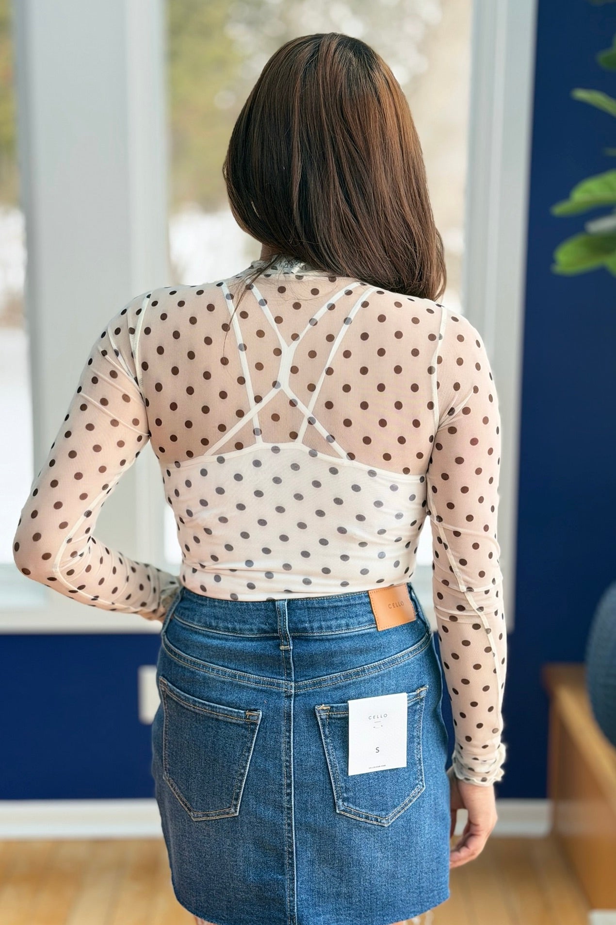 Lace See Through Top - Ivory Polka Dot