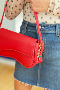Emilie Shoulder Bag With Cherry Charm - Red
