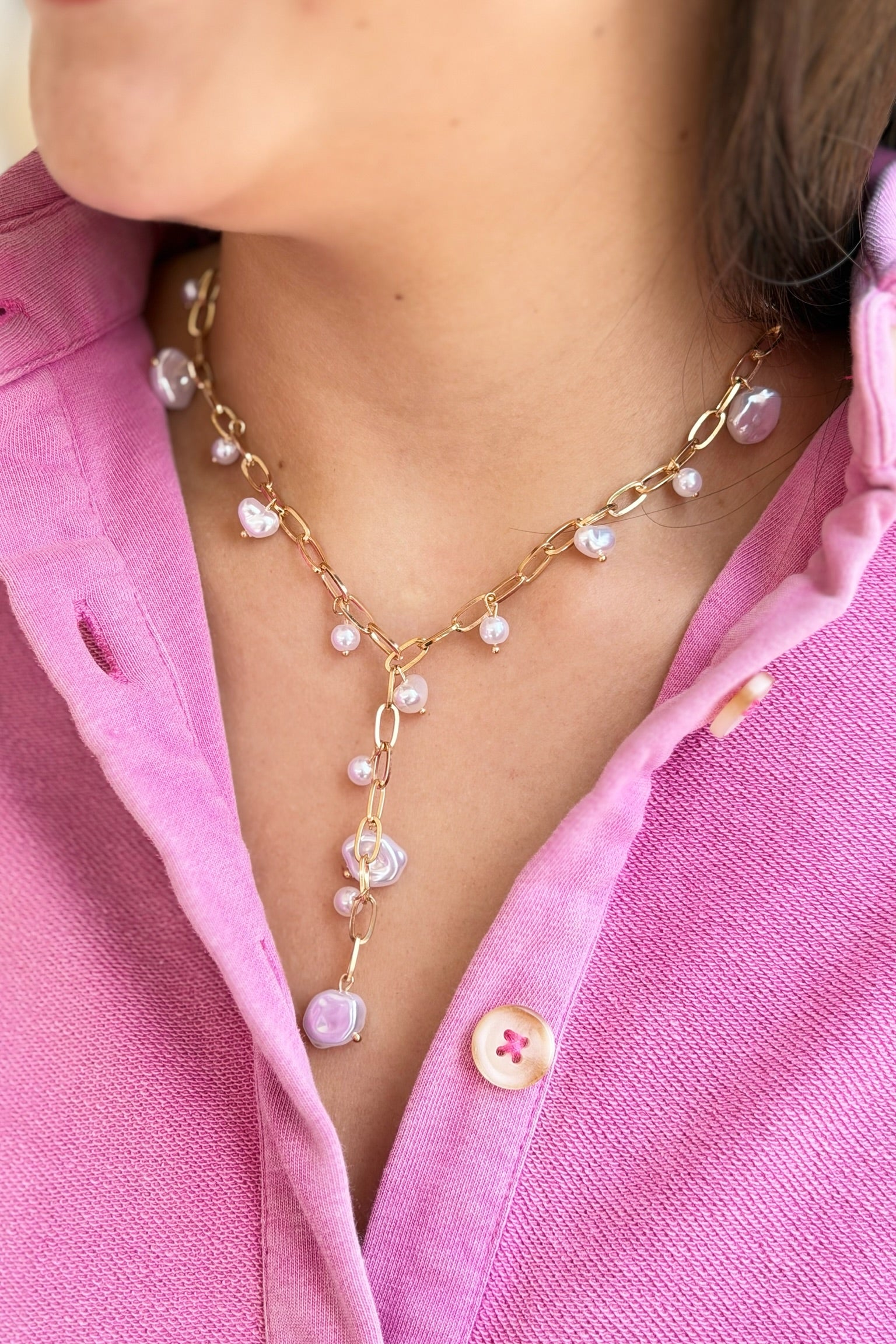 Boho Y Pearl Station Necklace