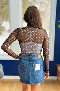 Lace See Through Top - Black Polka Dot