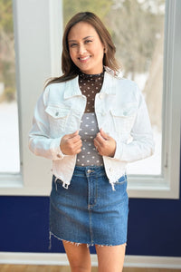 Uneven White Denim Frayed Jacket