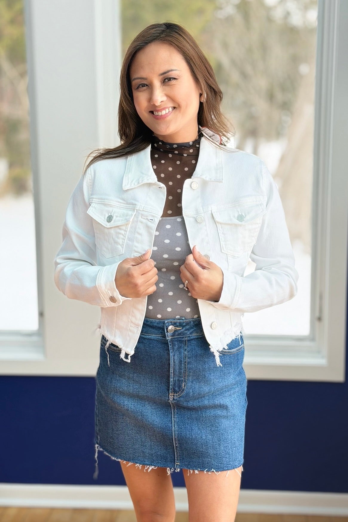 Uneven White Denim Frayed Jacket
