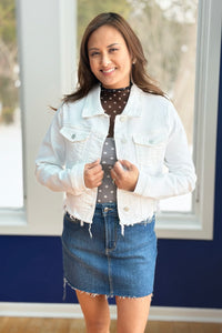 Uneven White Denim Frayed Jacket