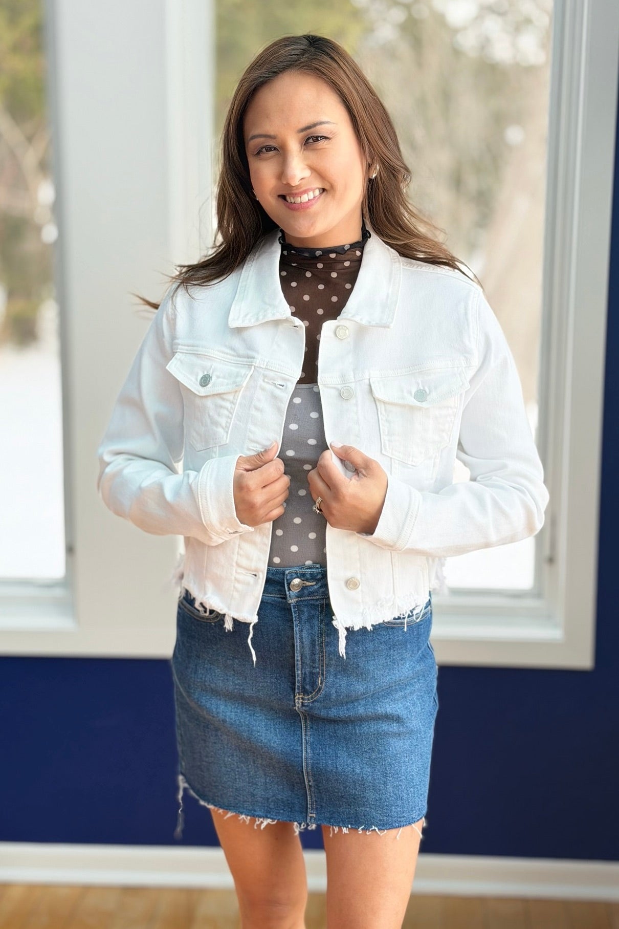 Uneven White Denim Frayed Jacket