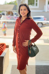 Western Corduroy Shirt Dress - Clay
