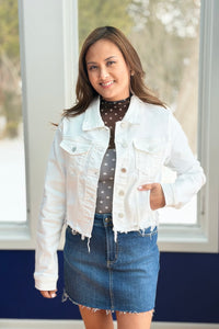 Uneven White Denim Frayed Jacket