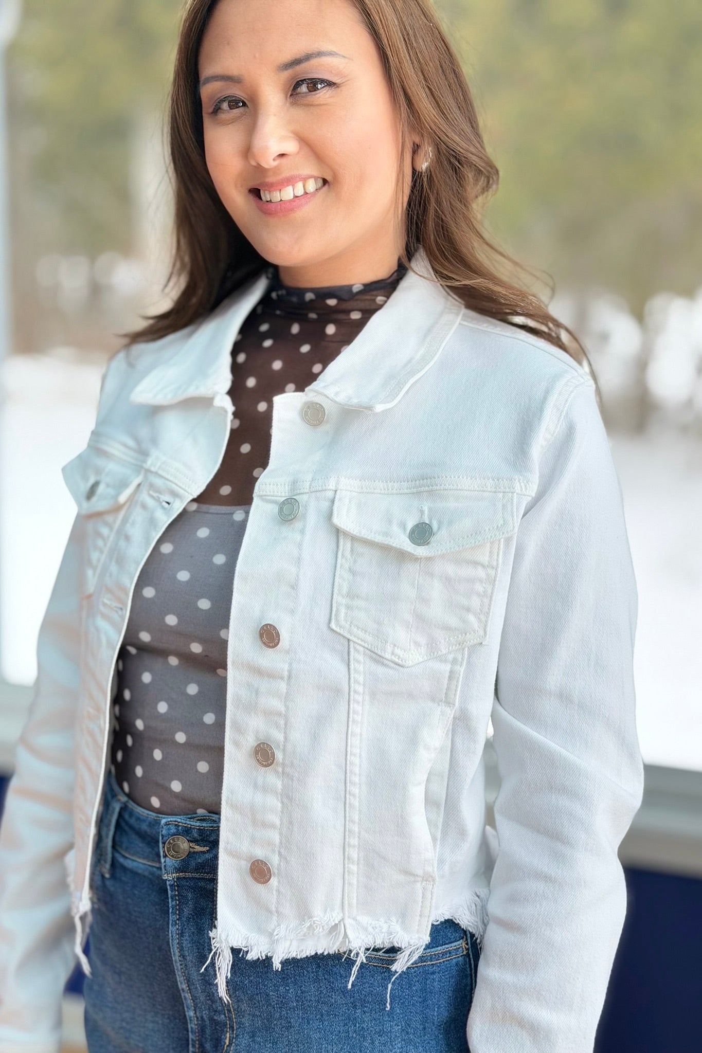 Lace See Through Top - Black Polka Dot