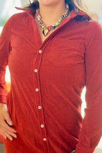 Western Corduroy Shirt Dress - Clay
