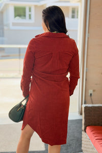 Western Corduroy Shirt Dress - Clay