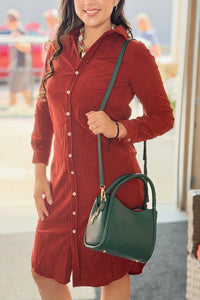 Western Corduroy Shirt Dress - Clay