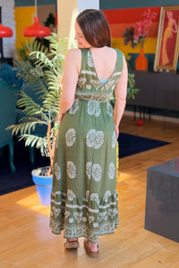 Boho V-neck High Waist Dress - Green
