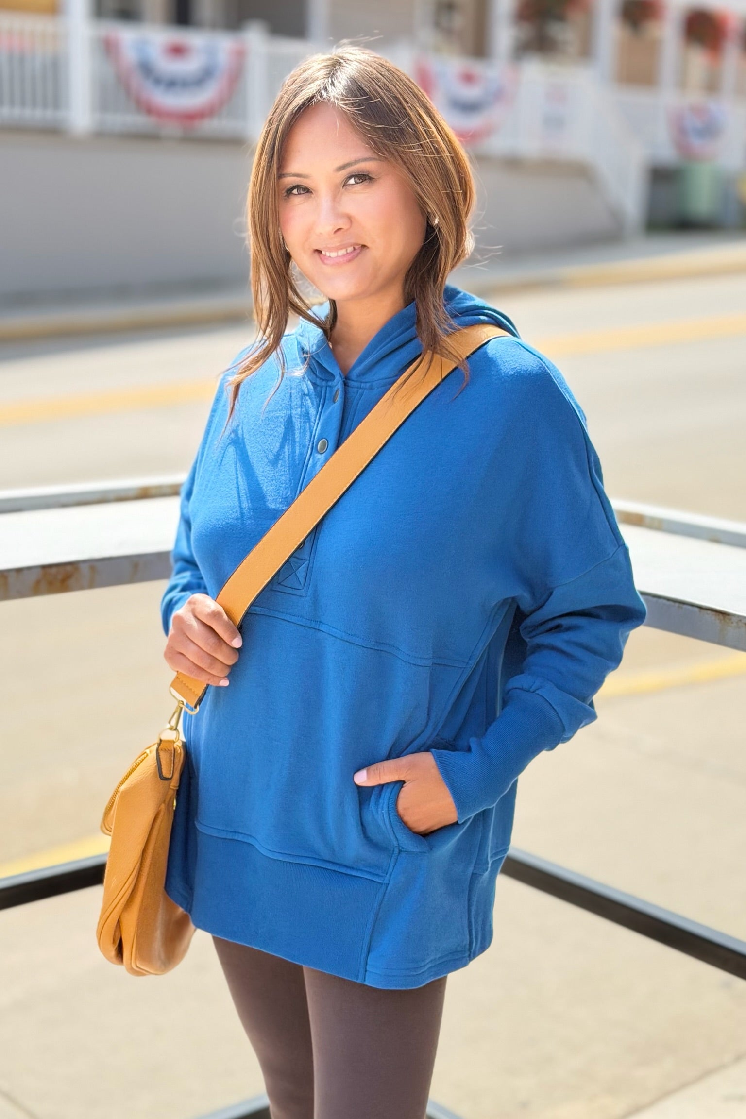 Half-Snap Hooded Sweatshirt - Blue