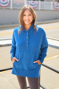 Half-Snap Hooded Sweatshirt - Blue