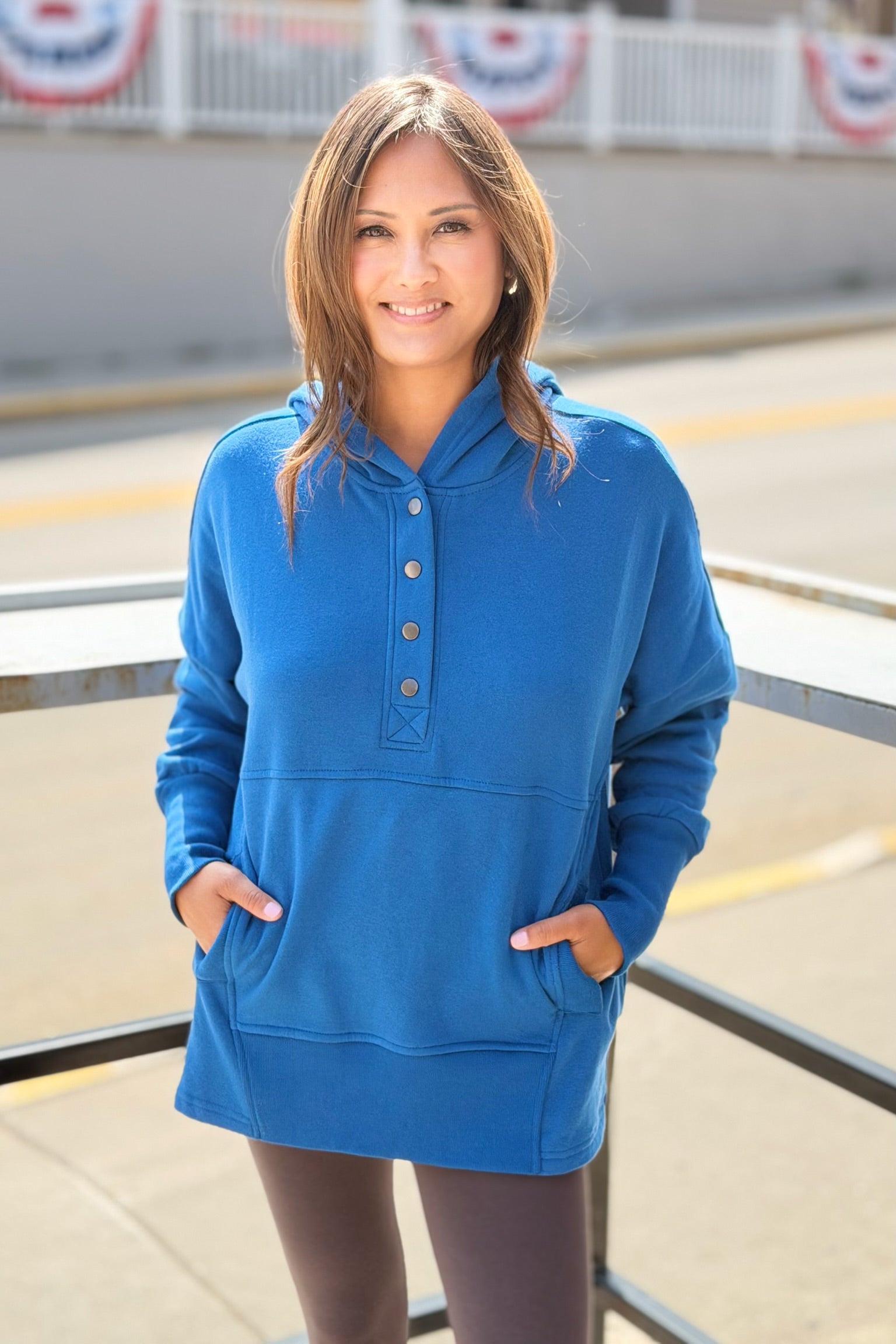 Half-Snap Hooded Sweatshirt - Blue