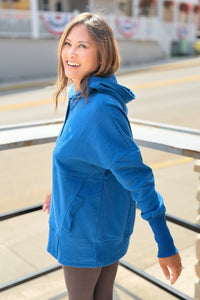 Half-Snap Hooded Sweatshirt - Blue