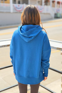 Half-Snap Hooded Sweatshirt - Blue