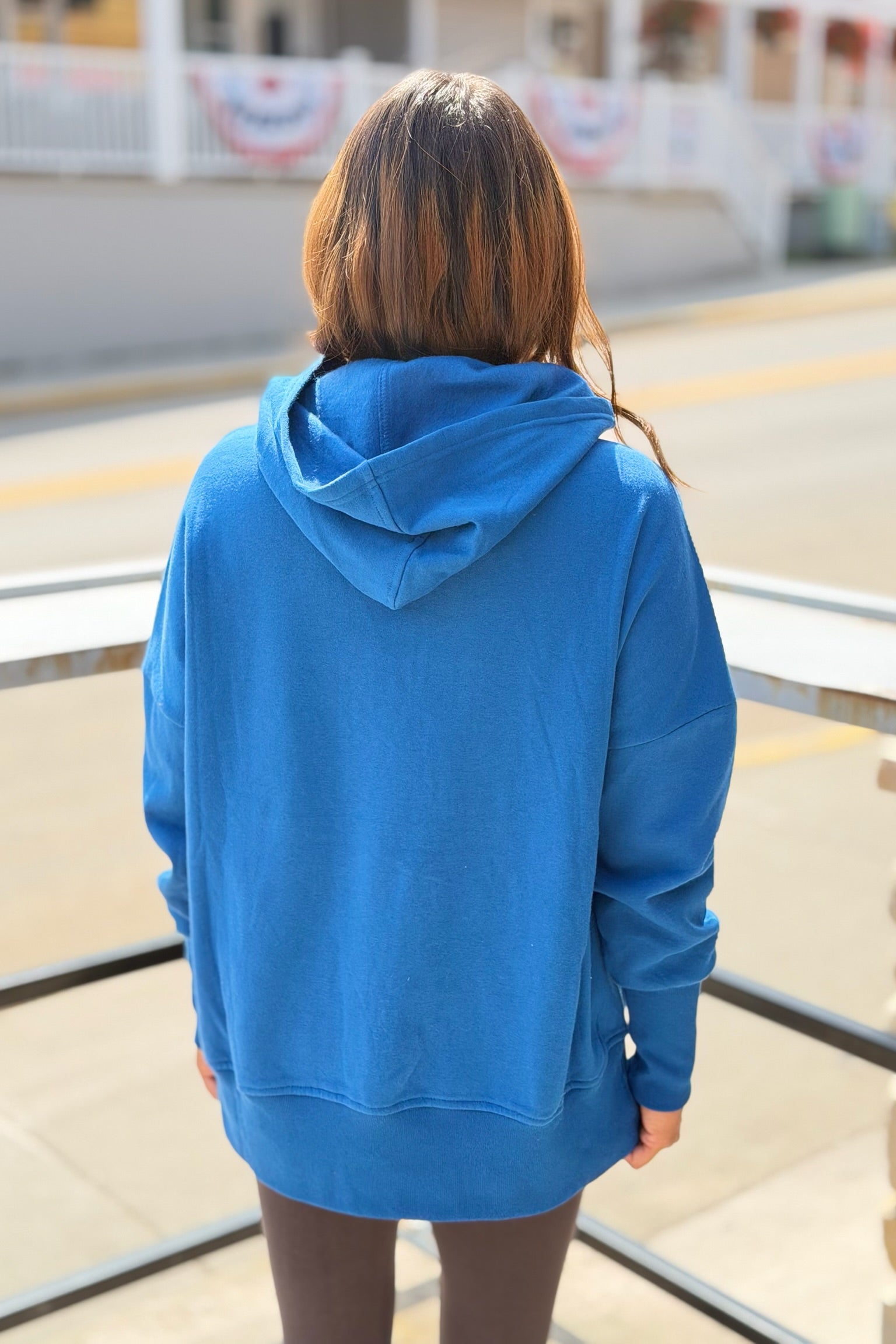 Half-Snap Hooded Sweatshirt - Blue
