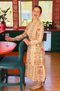 Paisley Smocked Midi Dress - Apricot