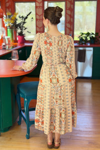 Paisley Smocked Midi Dress - Apricot
