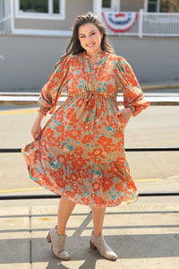 Button Down Puff Sleeve Midi Dress