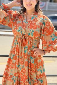 Button Down Puff Sleeve Midi Dress