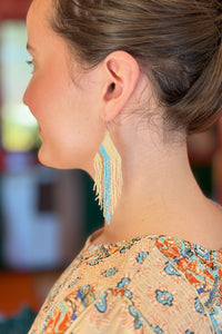 Turquoise Stripe Cream Fringe Earrings