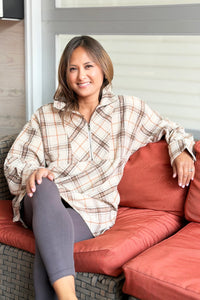 Mya Plaid Pullover - Iced Latte