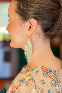 Turquoise Stripe Cream Fringe Earrings