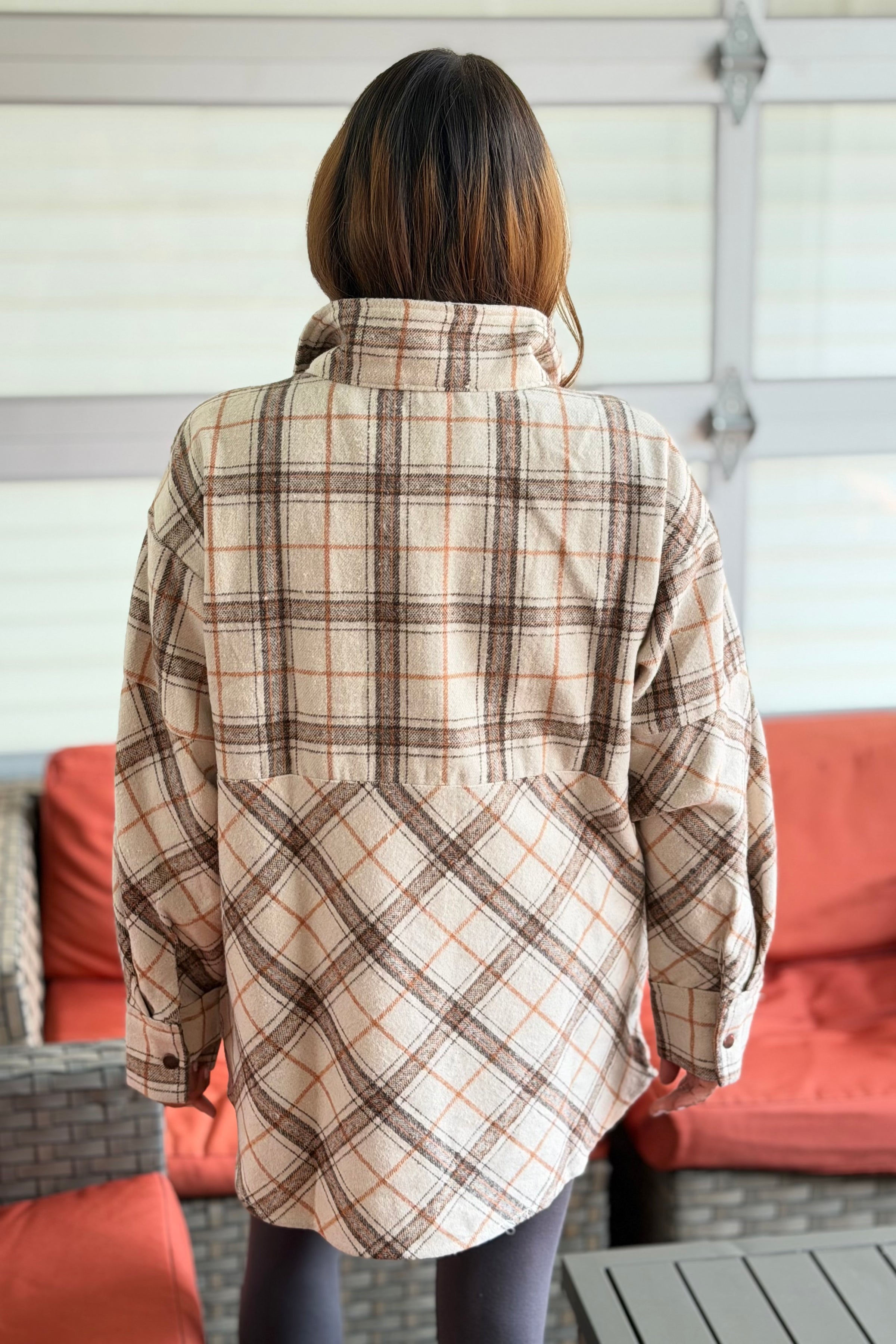 Mya Plaid Pullover - Iced Latte