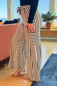 Stripe Wide Leg Pants - White