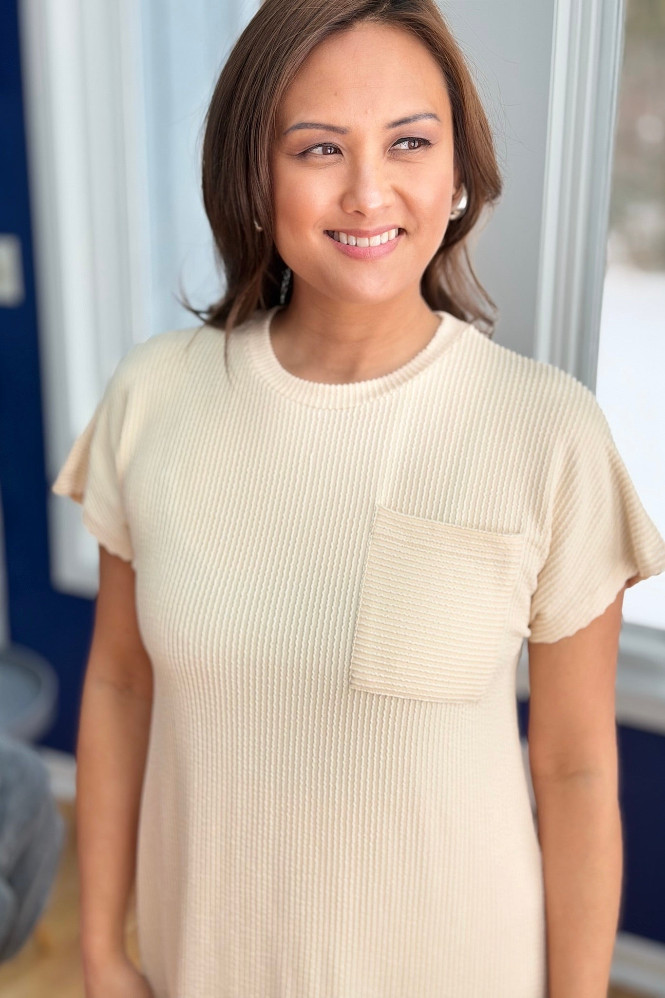 Textured Stripe T-Shirt Dress - Apricot