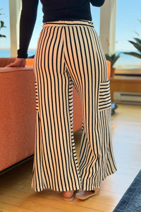 Stripe Wide Leg Pants - White