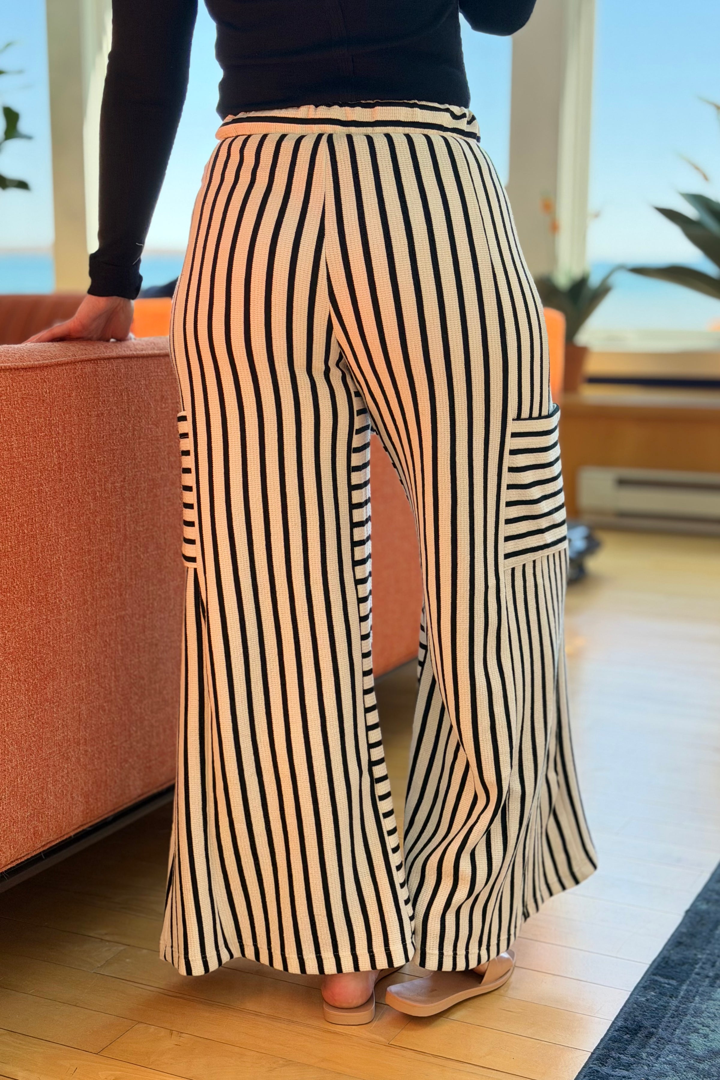Stripe Wide Leg Pants - White