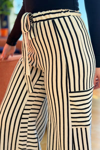Stripe Wide Leg Pants - White