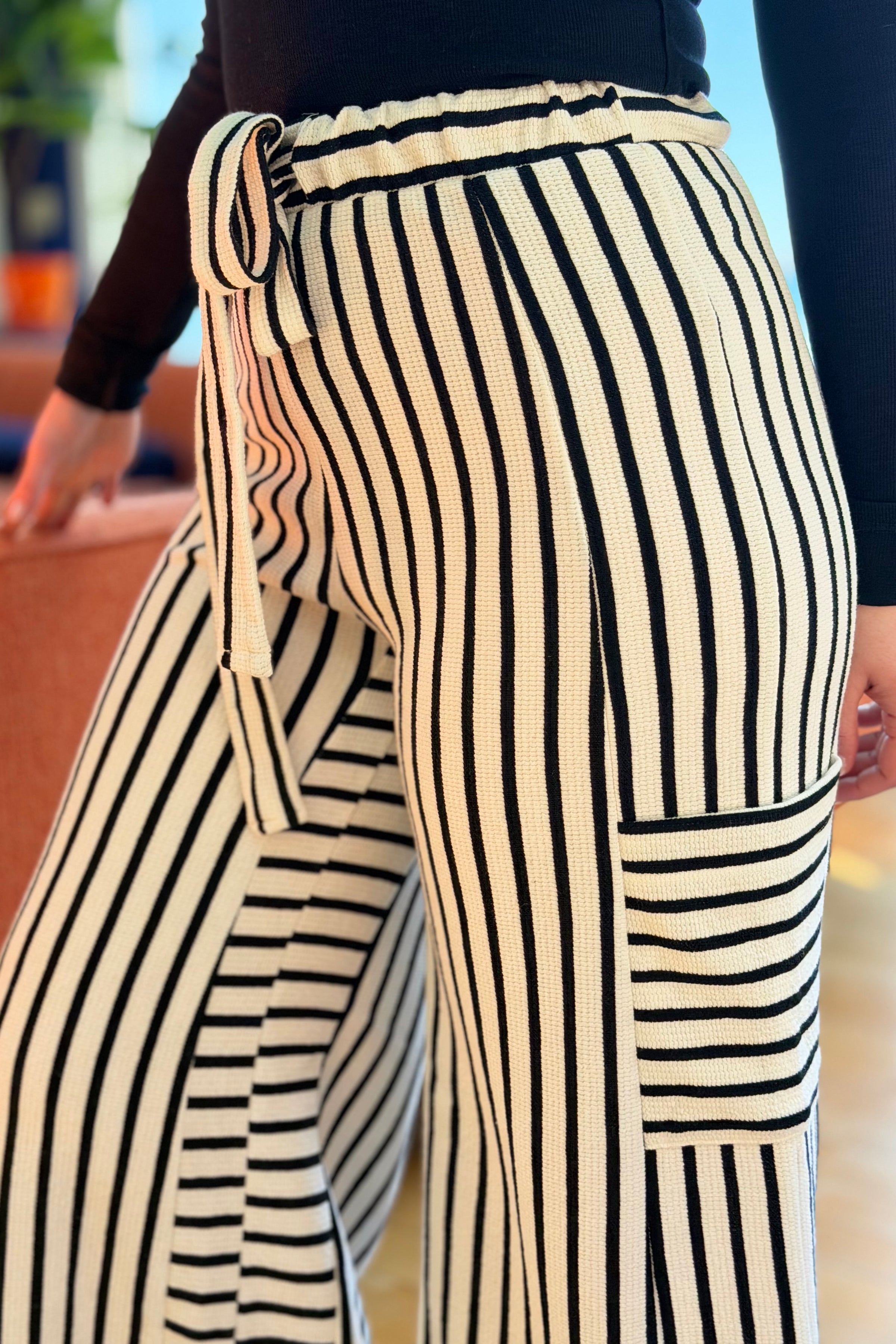 Stripe Wide Leg Pants - White