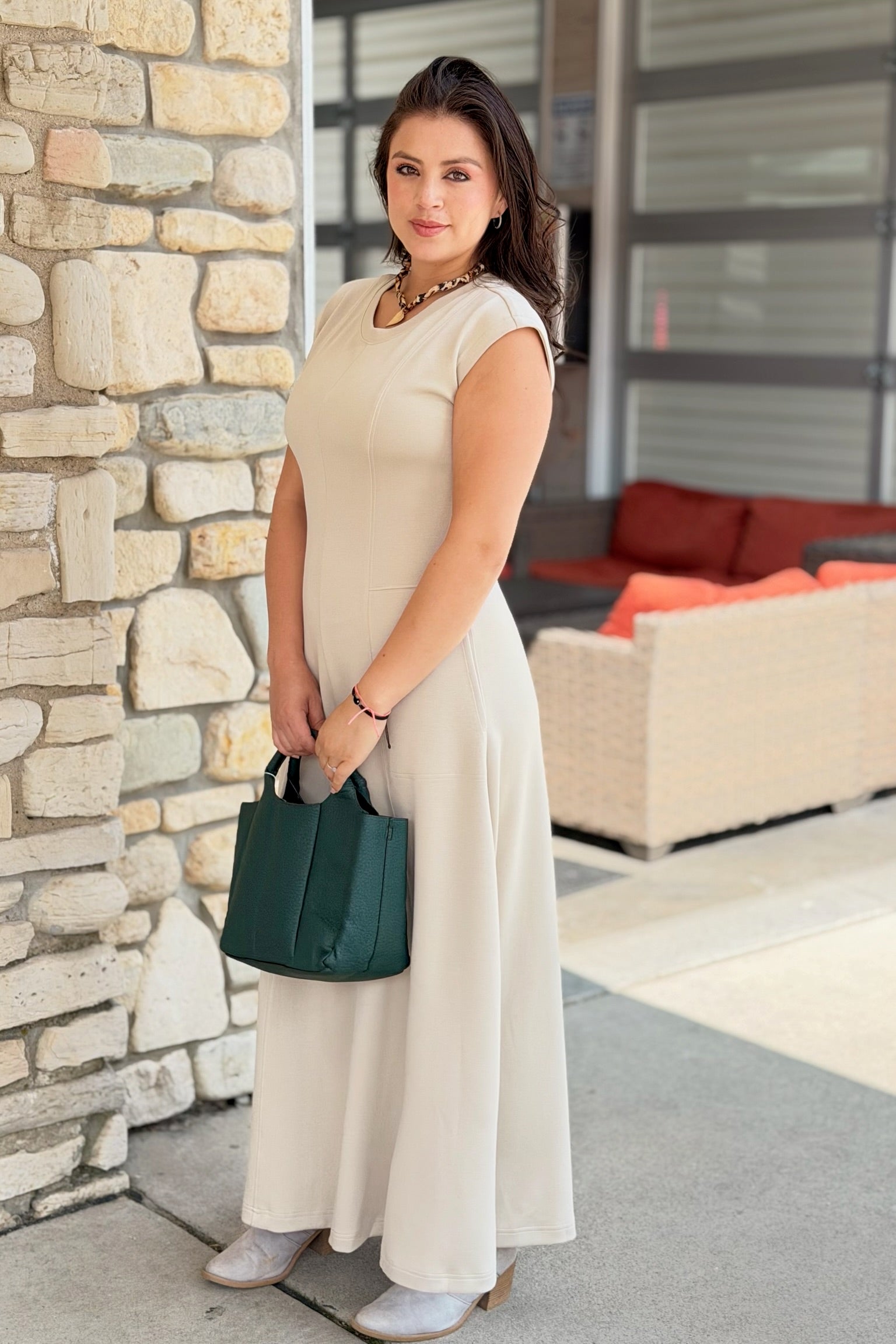 Short Sleeve Solid Jumpsuit - Beige