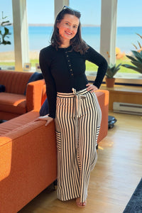 Stripe Wide Leg Pants - White