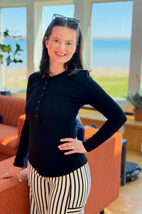 Henley Long Sleeve Top - Black