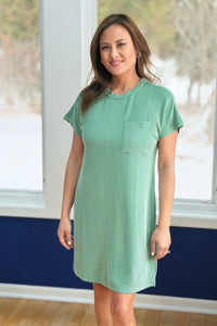 Textured Stripe T-Shirt Dress - Green