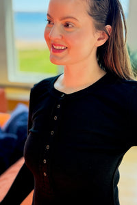 Henley Long Sleeve Top - Black