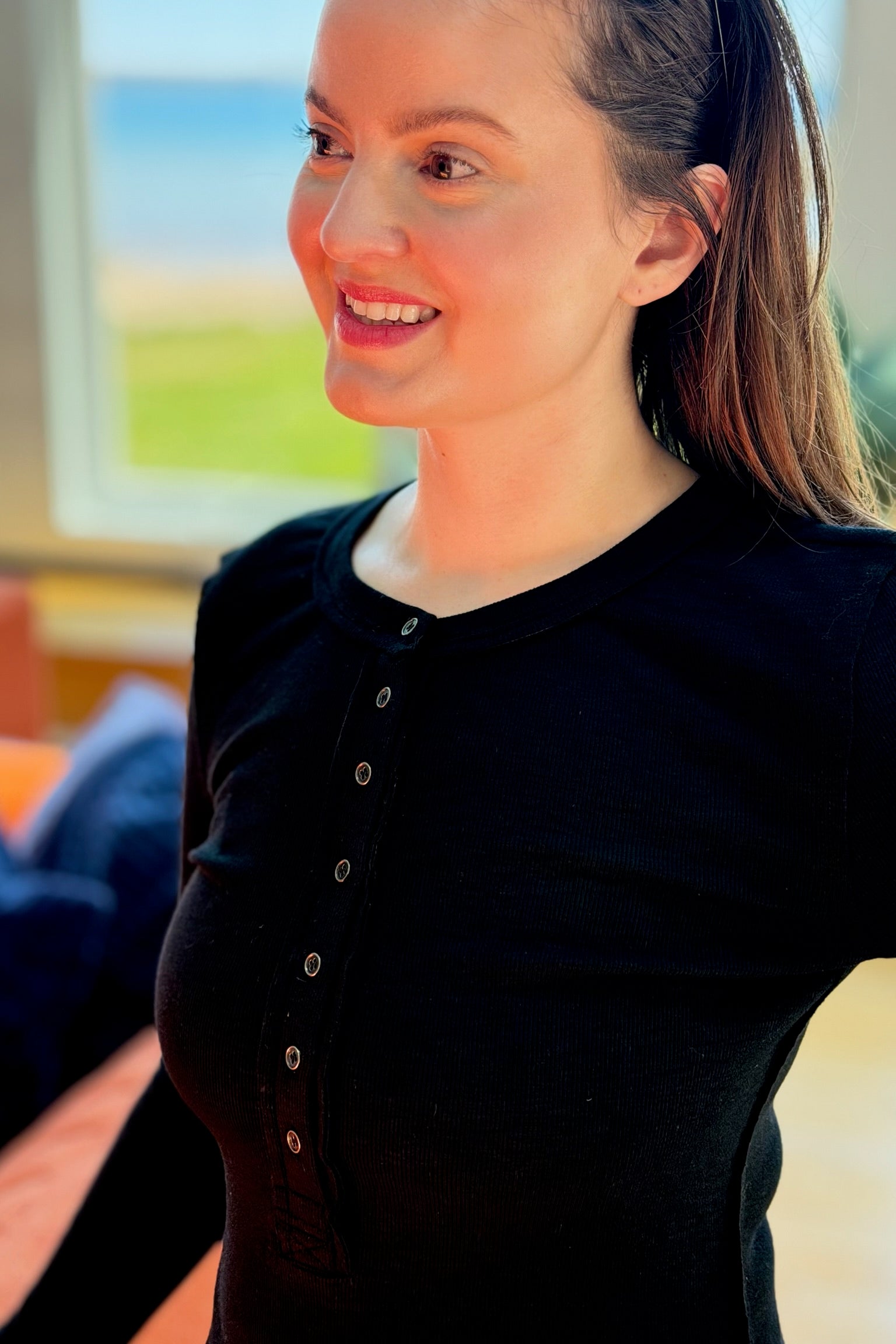 Henley Long Sleeve Top - Black