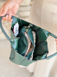 Maddox Paneled Satchel Bag - Hunter Green