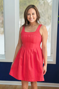 Fit and Flare Pleated Dress - Red