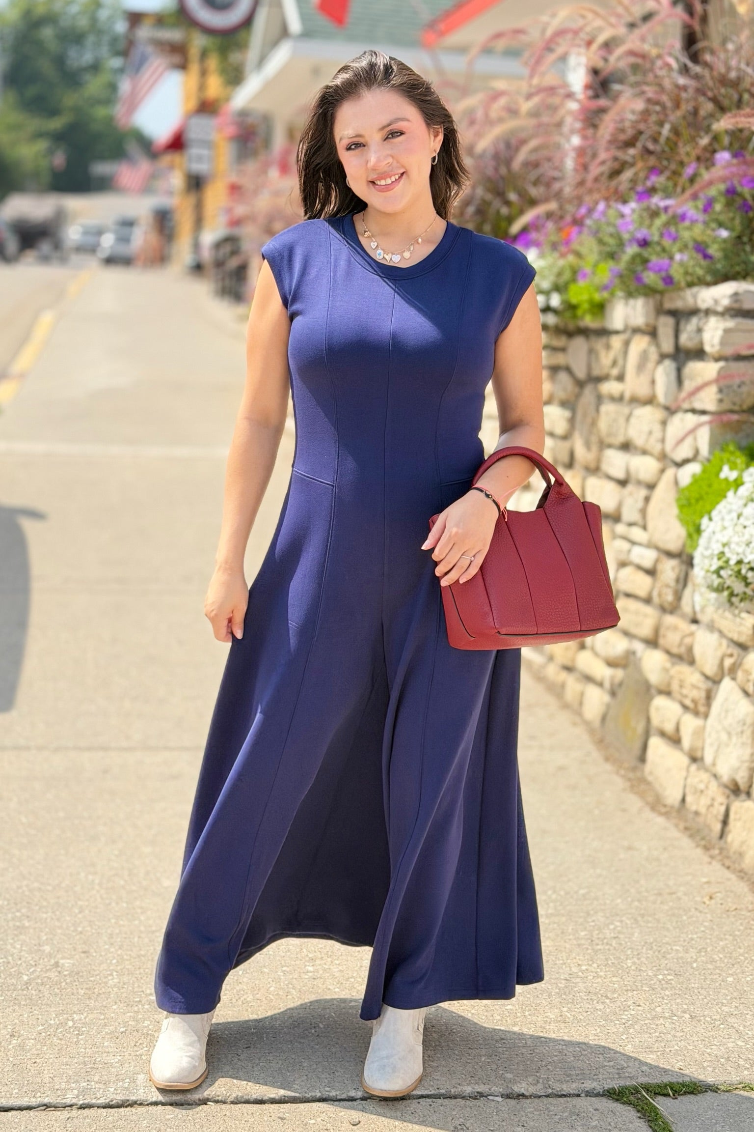 Short Sleeve Solid Jumpsuit - Navy