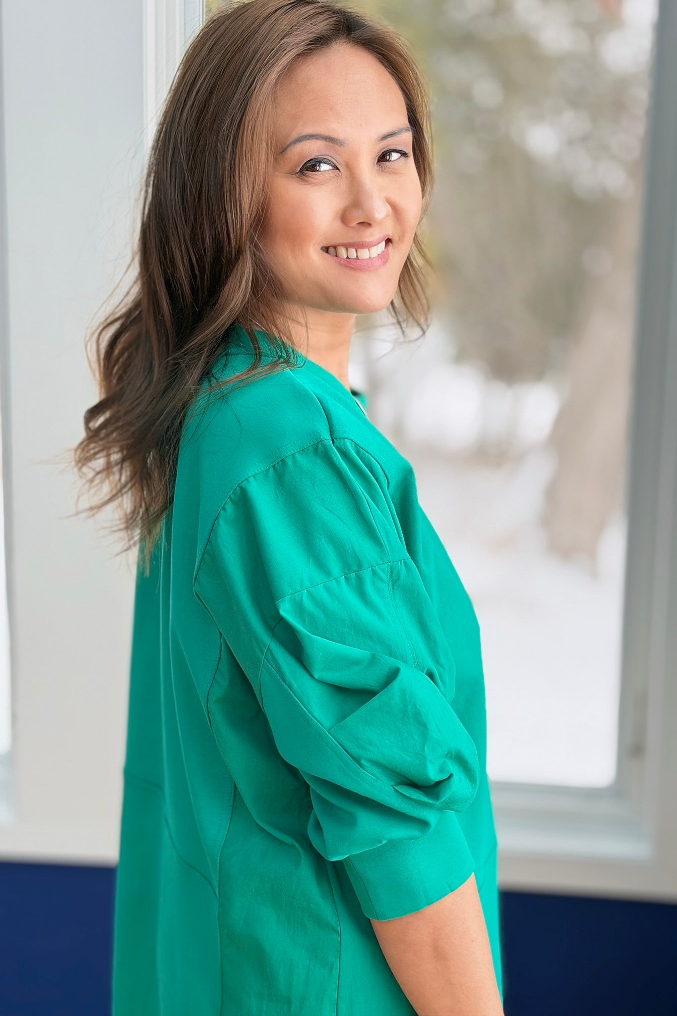 Puff Sleeve Sweatshirt Dress - Green